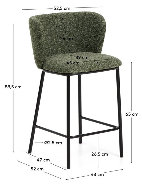 Temno zelen oblazinjen barski stol (višina sedeža 65 cm) Ciselia – Kave Home