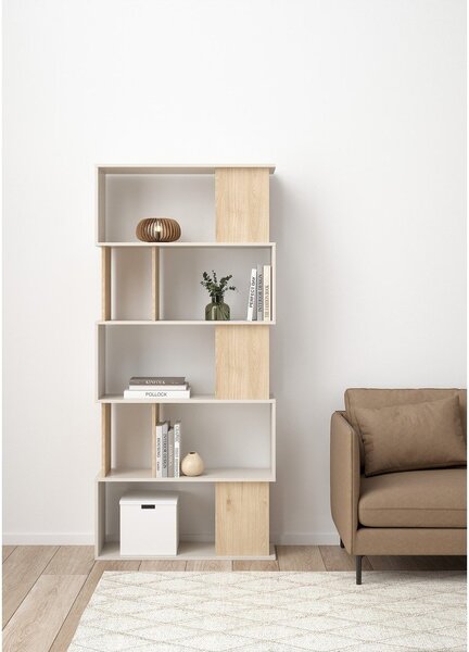 Kremno bel regal v hrastovem dekorju 80x173,5x29,5 cm Maze – Tvilum