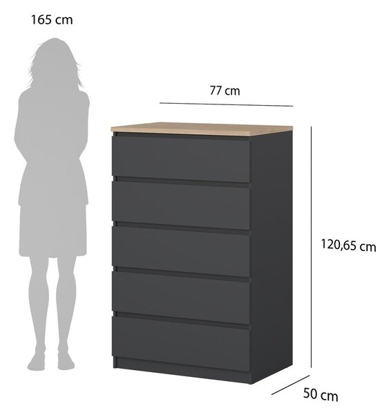Temno siva komoda 77x121x50 cm Naia – Tvilum