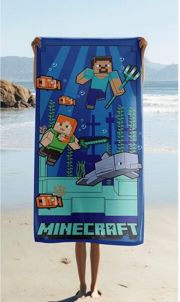 Modra otroška brisača iz mikrovlaken 70x140 cm Minecraft "Underwater Fun" – Jerry Fabrics