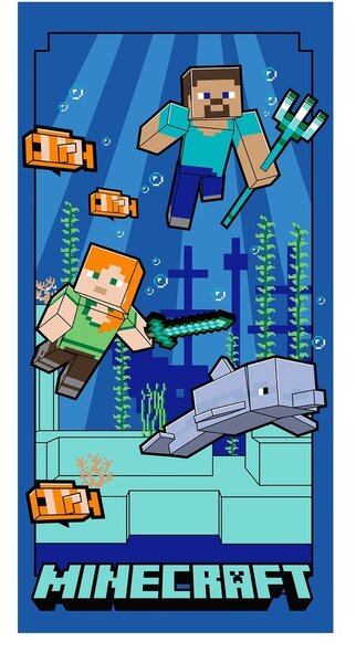 Modra otroška brisača iz mikrovlaken 70x140 cm Minecraft "Underwater Fun" – Jerry Fabrics