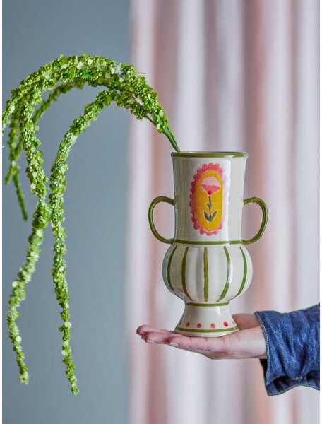 Bež ročno poslikana vaza iz kamenine (višina 21 cm) Odina – Bloomingville