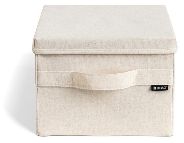 Bež tekstilna škatla za shranjevanje s pokrovom 27x36x19 cm Soft Storage Small – Bigso