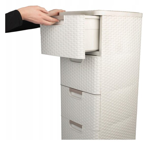 Kremno bela plastična visoka kopalniška omarica 33x79 cm Rattan – Curver