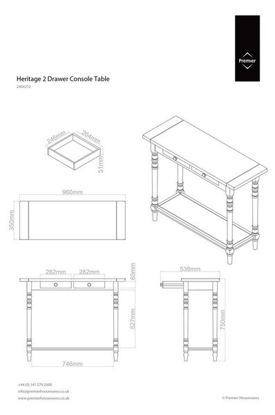 Slonokoščena stranska mizica iz masivnega bora 35x96 cm Heritage – Premier Housewares
