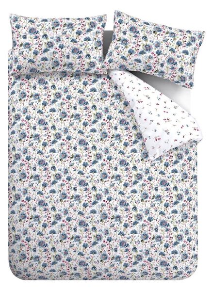 Bela/modra flanelna posteljnina za zakonsko posteljo 200x200 cm Ophelia Floral – Bianca