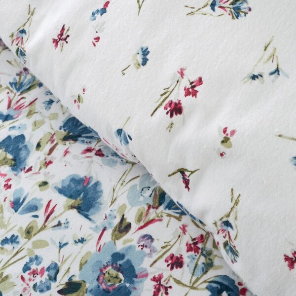 Bela/modra flanelna posteljnina za zakonsko posteljo 200x200 cm Ophelia Floral – Bianca