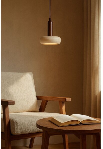 Rjava/bež LED viseča svetilka s kamnitim senčilom ø 15 cm Karo – Opviq lights