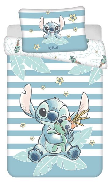 Svetlo modra bombažna otroška posteljnina za otroško posteljico 100x135 cm Lilo & Stitch "Tropical Hugs" – Jerry Fabrics