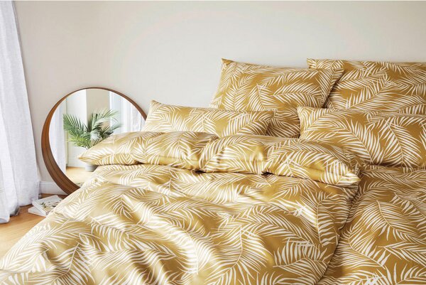 POSTELJNINA MAISON LEAVES 140/200 cm mako saten zlate barve