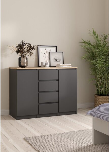 Temno siva komoda 121x91x50 cm Naia – Tvilum