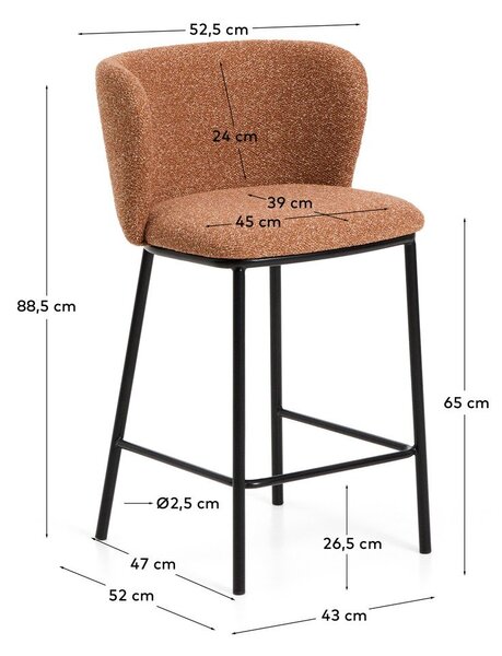 Oblazinjen barski stol v barvi terakote (višina sedeža 65 cm) Ciselia – Kave Home