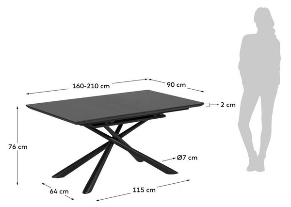 Raztegljiva jedilna miza z dodatno ploščo s keramično ploščo 90x160 cm Theone – Kave Home