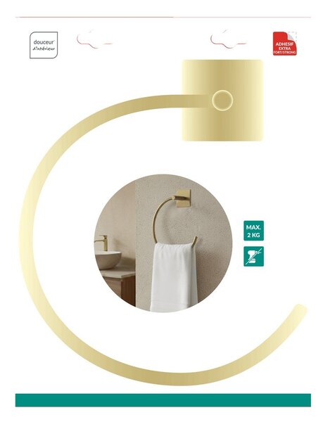 Kovinsko držalo za brisače v mat zlati barvi z namestitvijo brez vrtanja Fixeo – douceur d'intérieur