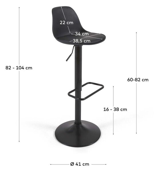 Mat črn barski stol z nastavljivo višino iz umetnega usnja (višina sedeža 60 cm) Orlando-T – Kave Home