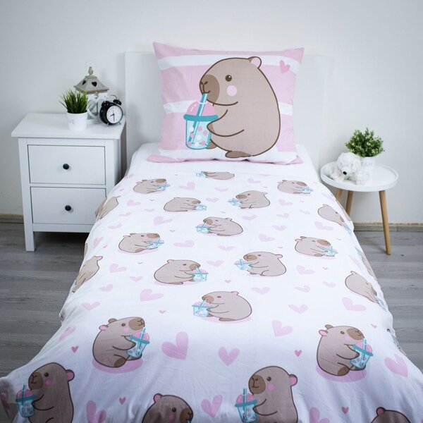 Rožnata enojna bombažna otroška posteljnina 140x200 cm Kapybara – Jerry Fabrics