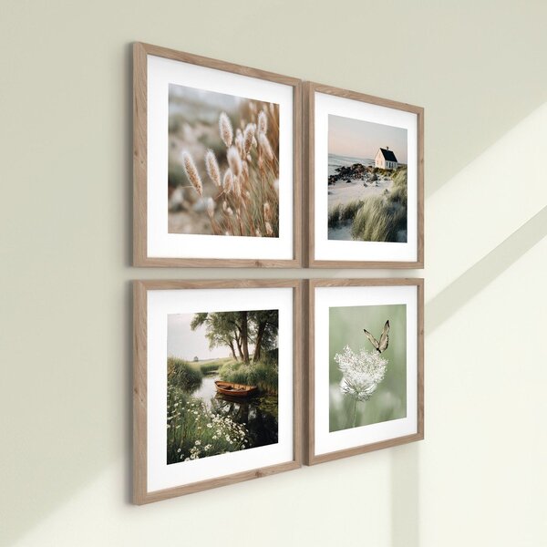 Tiskane slike v kompletu 4 ks z okvirjem 30x30 cm Subtle Nature – Styler
