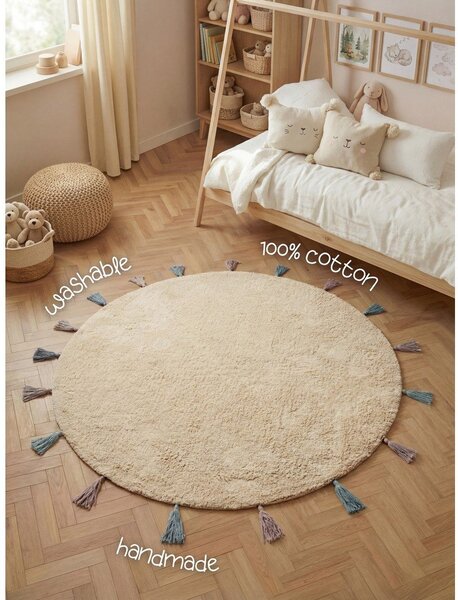Kremno bela pralna/ročno tkana bombažna otroška preproga ø160 cm Snuggle Sunna – Hanse Home