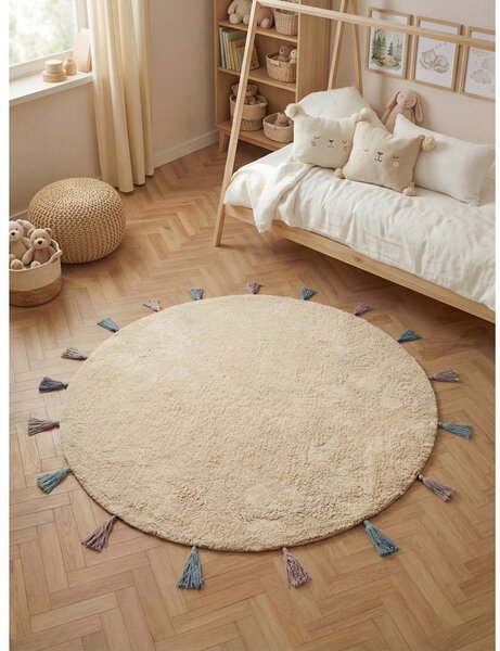 Kremno bela pralna/ročno tkana bombažna otroška preproga ø160 cm Snuggle Sunna – Hanse Home