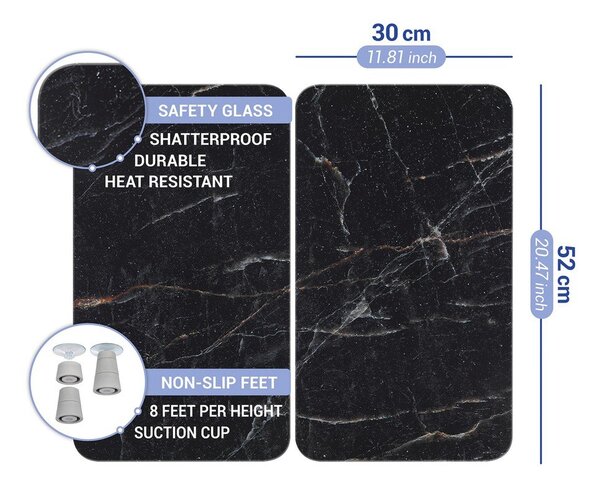 Zaščitne plošče za štedilnik 2 ks iz kaljenega stekla 52x30 cm Black Marble – Wenko