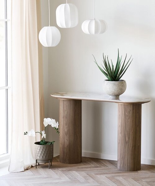 Bež/v naravni barvi stranska mizica z mizno ploščo v marmornem dekorju 40x120 cm Athens – House Nordic