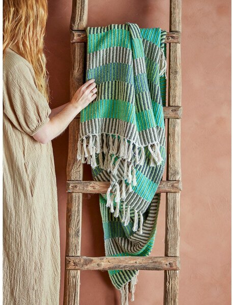 Zelena/modra odeja iz recikliranega bombaža 130x160 cm Isnel – Bloomingville