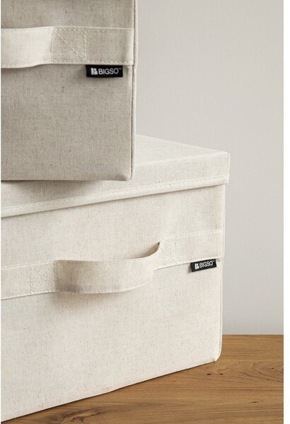 Bež tekstilna škatla za shranjevanje s pokrovom 31x41x22 cm Soft Storage Medium – Bigso