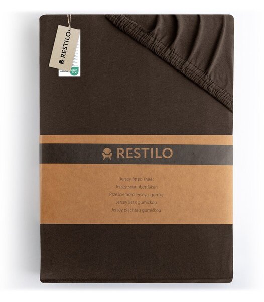Temno rjava napenjalna rjuha iz jerseyja 90x200 cm Amber – Restilo