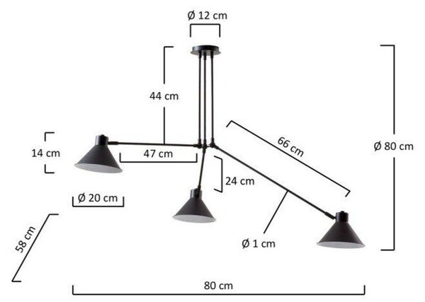 Črna stropna svetilka 80x80 cm Dione – Kave Home