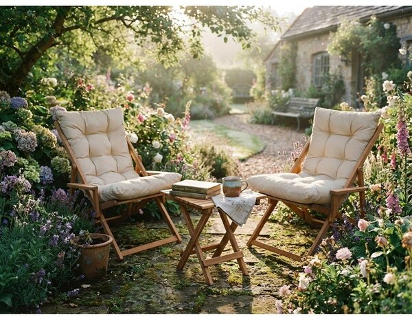 Kremno bela vrtna garnitura iz masivne bukve za 2 osebi – Floriane Garden
