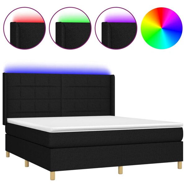 VidaXL Box spring postelja z vzmetnico LED črna 160x200 cm blago