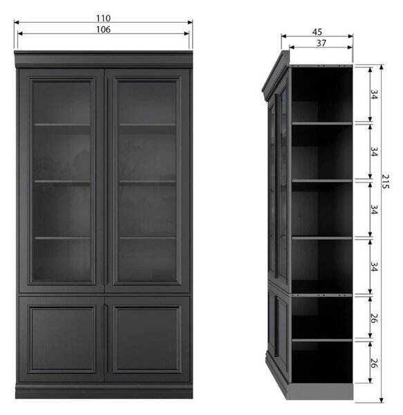 Črna vitrina iz masivnega bora 110x215x44 cm Organize – WOOOD
