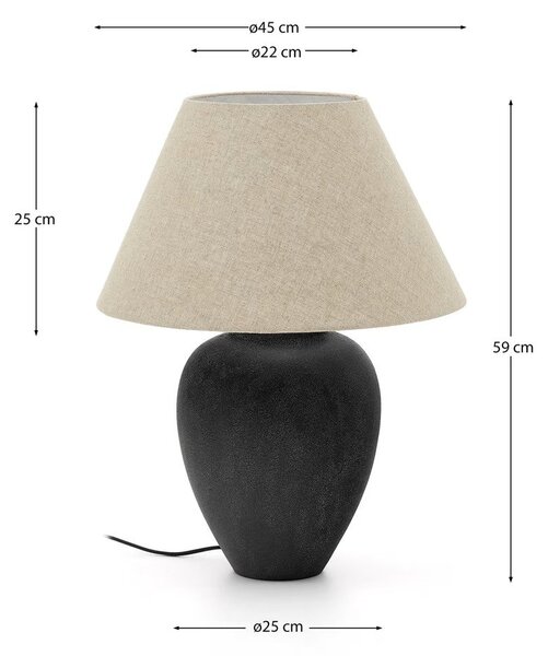Črna/bež namizna svetilka s tekstilnim senčilom (višina 60 cm) Mercadal – Kave Home