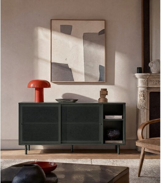 Temno zelena kovinska nizka komoda z drsnimi vrati 160x75 cm Veep – Unique Furniture