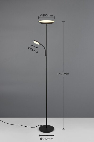 Črna LED stoječa svetilka (višina 178 cm) Specter – Reality