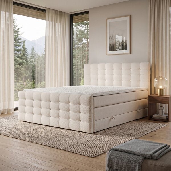 Kremno bela boxspring postelja s prostorom za shranjevanje 200x200 cm Blend – Maison de Rêve