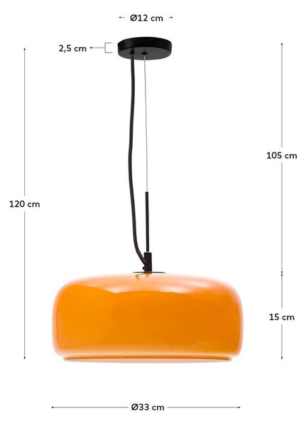Oranžna LED viseča svetilka s steklenim senčilom ø 38 cm Reig – Kave Home