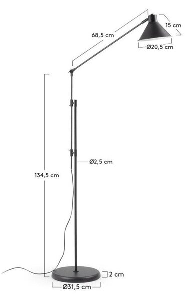 Črna stoječa svetilka s kovinskim senčilom (višina 220 cm) Dione – Kave Home