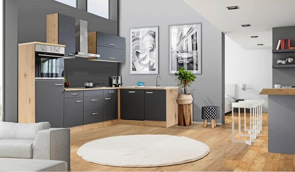 FlexWell Kotna Kuhinja Z Aparati Shadow, Siva, Barva Hrasta