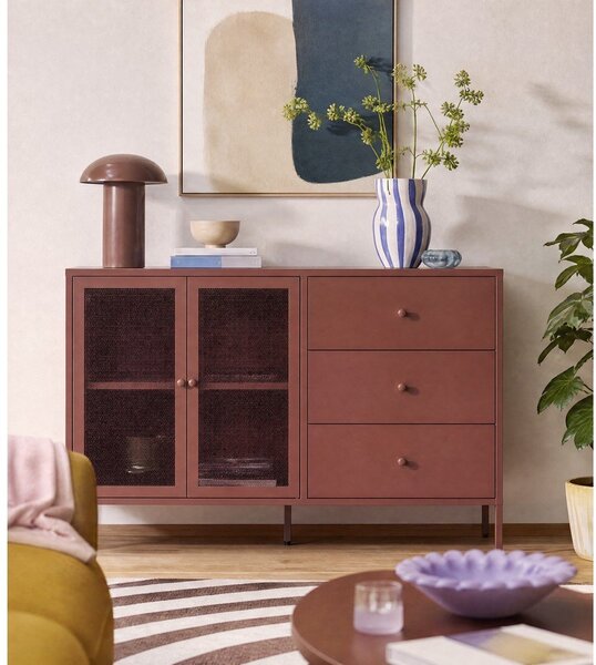 Bordo rdeča kovinska komoda 140x90x40 cm Fayna – Marckeric