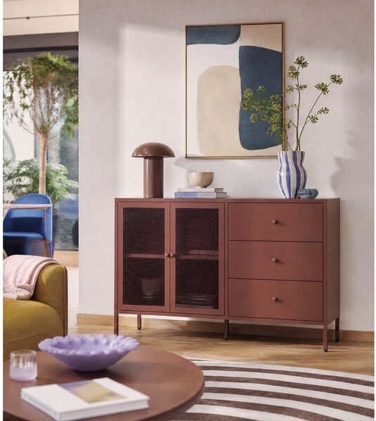 Bordo rdeča kovinska komoda 140x90x40 cm Fayna – Marckeric