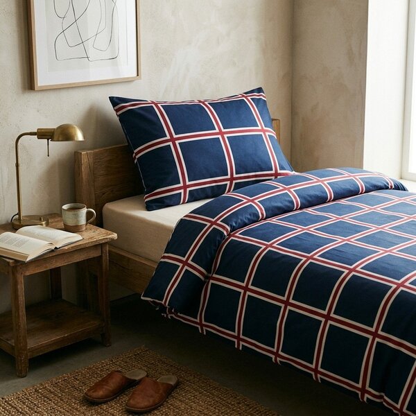 Temno modra enojna bombažna posteljnina 140x200 cm Frank – Cotton House