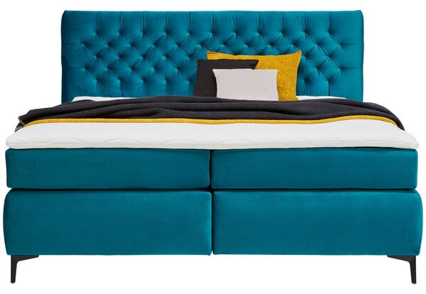BOXSPRING POSTELJA 160 cm x 200 cm , tekstil, leseni material turkizna