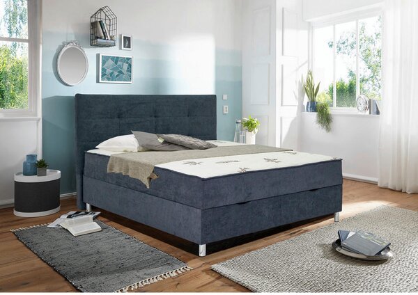 POSTELJA Z VZMETNICO 160 cm x 200 cm , kovina, tekstil siva
