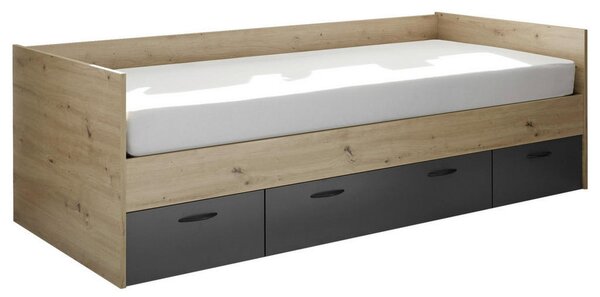 POSTELJA 90 cm x 200 cm , leseni material barve grafita, hrast artisan