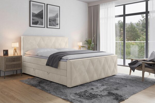 BOXSPRING POSTELJA 180 cm x 200 cm , kovina, umetna masa, tekstil, karton, leseni material bela