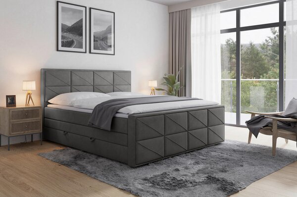 BOXSPRING POSTELJA 180 cm x 200 cm , kovina, umetna masa, tekstil, karton, leseni material antracit