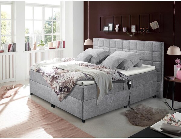 POSTELJA BOXSPRING 180 cm x 200 cm , tekstil, leseni material svetlo siva