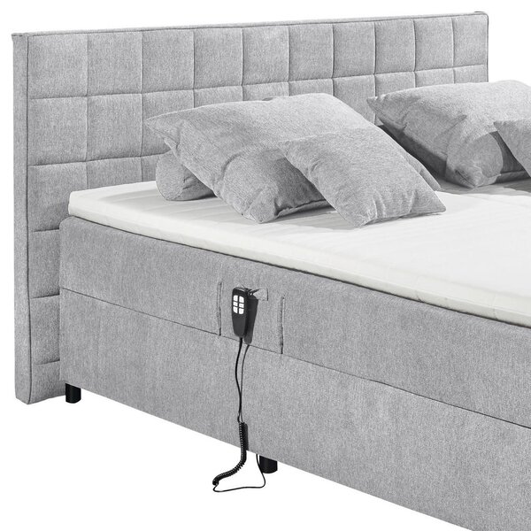 POSTELJA BOXSPRING 180 cm x 200 cm , tekstil, leseni material svetlo siva