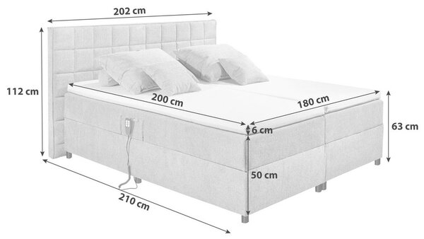 POSTELJA BOXSPRING 180 cm x 200 cm , tekstil, leseni material svetlo siva